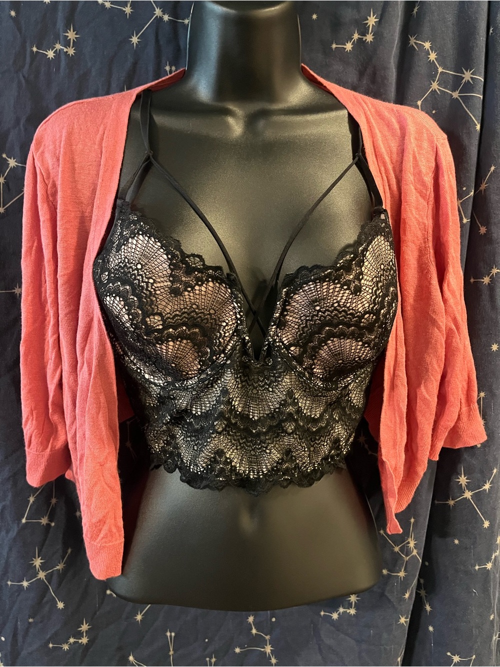 Dynamite Black Lace Longline Bralette with Strappy Detail